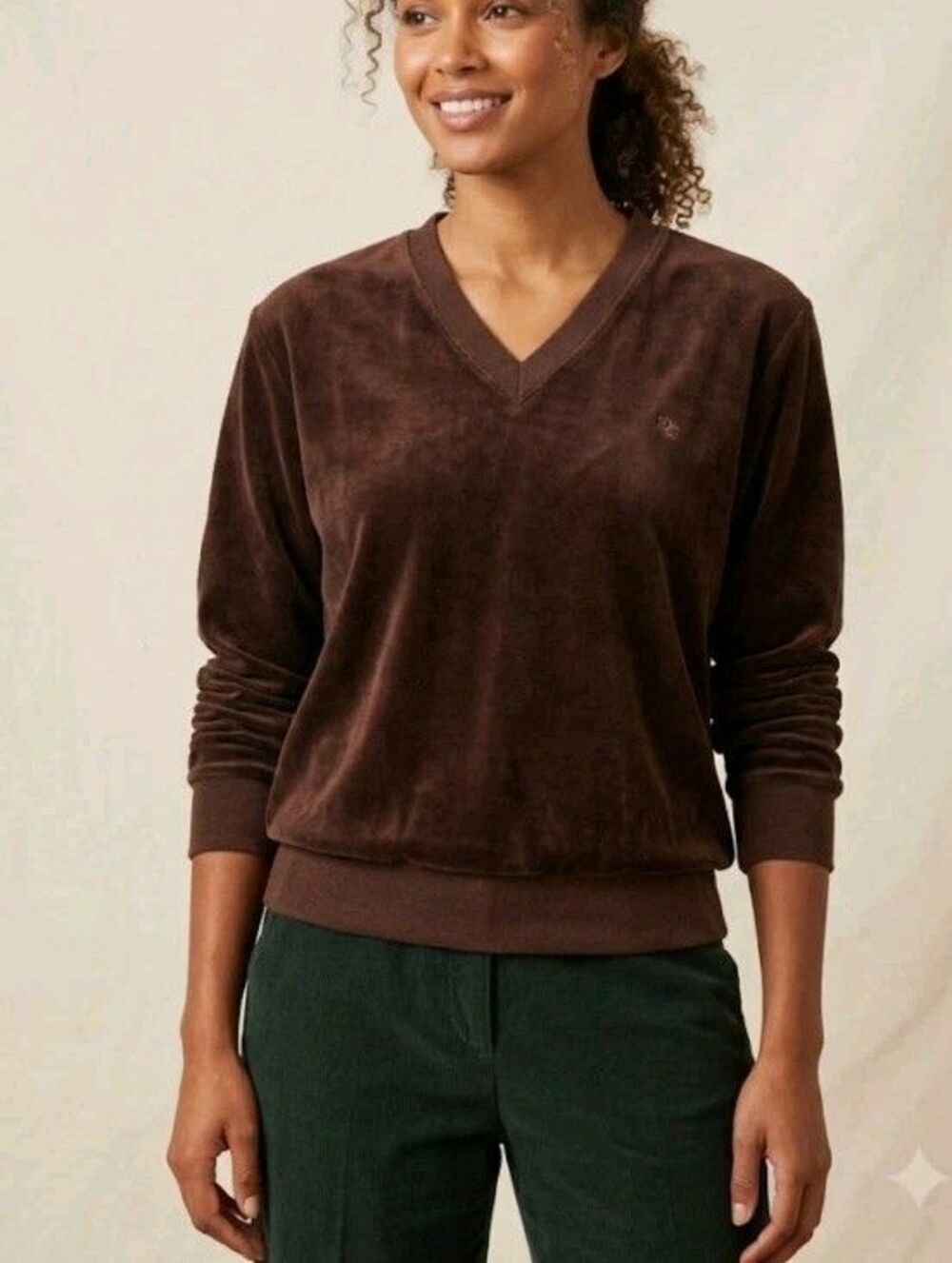 Christian Dior Monsieur Women V Neck Velour Brown Pullover Size M